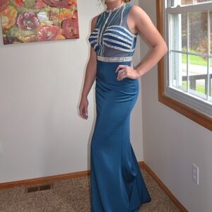 blue prom dress with silver lining